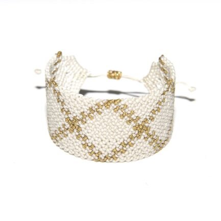 βραχιολι macrame IKHET λευκο χρυσο