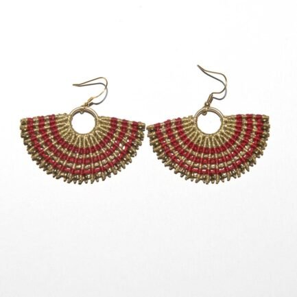 σκουλαρικια macrame ESSE χρυσο κοκκινο με αιματιτη