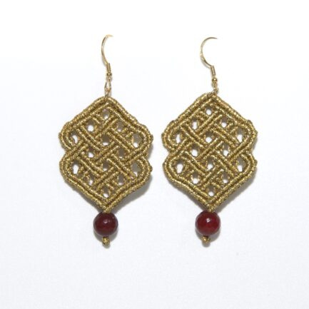 Σκουλαρίκια Macrame LESEDI Χρυσό με Χάνδρα - Koutsakis Macrame