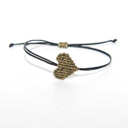 ΒΡΑΧΙΟΛΙ MACRAME ΚΑΡΔΟΥΛΑ ΧΡΥΣΟ ΜΑΥΡΟ ΜΕΤΑΛΙΖΕ